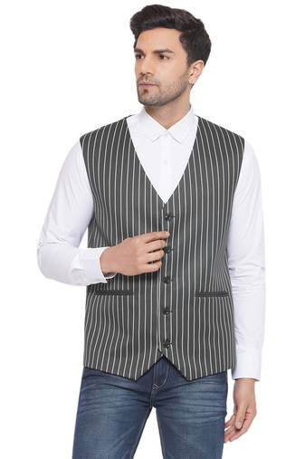 Veera paridhaan cotton poly striped waist coat for men (green)