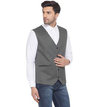 cotton poly striped waist coat for men (green) 2