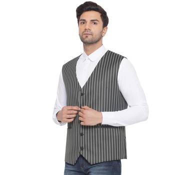 cotton poly striped waist coat for men (green) 3