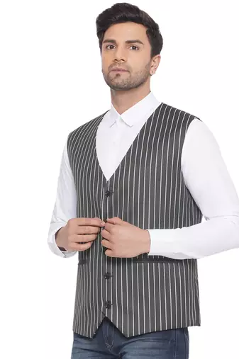 cotton poly striped waist coat for men (green)