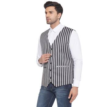 cotton poly striped waist coat for men (grey) 3