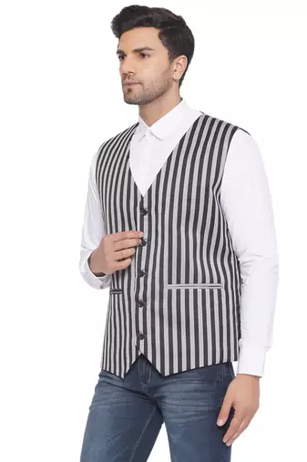 cotton poly striped waist coat for men (grey)