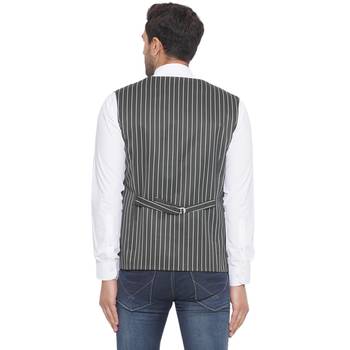 cotton poly striped waist coat for men (green) 4
