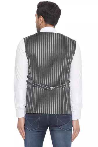 cotton poly striped waist coat for men (green)