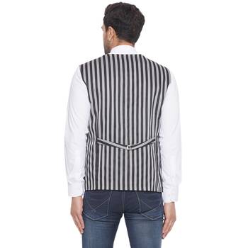 cotton poly striped waist coat for men (grey) 4