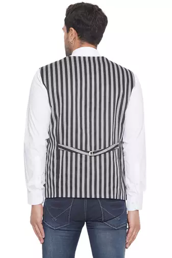 cotton poly striped waist coat for men (grey)