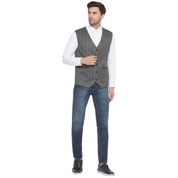 cotton poly striped waist coat for men (green) 5