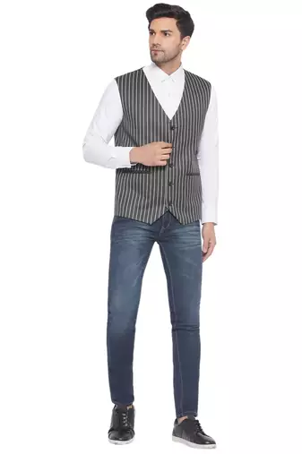 cotton poly striped waist coat for men (green)