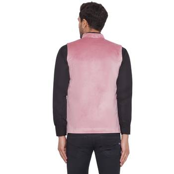 velvet solid nehru jacket for men (pink) 4