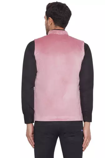 velvet solid nehru jacket for men (pink)