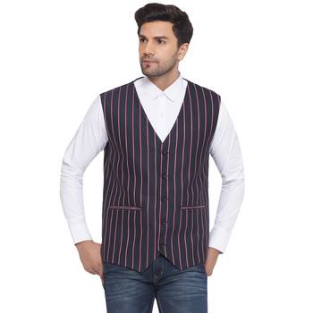 cotton poly striped waist coat for men (blue) 1