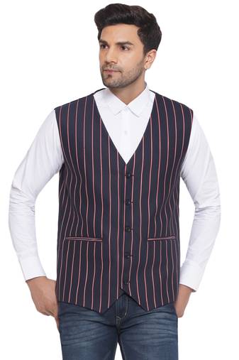 Veera paridhaan cotton poly striped waist coat for men (blue)