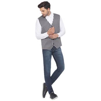 cotton poly striped waist coat for men (grey) 5