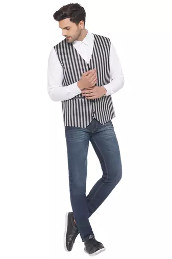 cotton poly striped waist coat for men (grey)