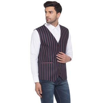 cotton poly striped waist coat for men (blue) 2