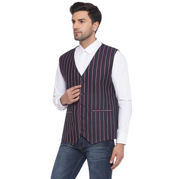 cotton poly striped waist coat for men (blue) 3