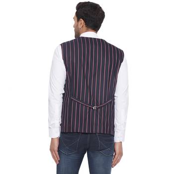 cotton poly striped waist coat for men (blue) 4