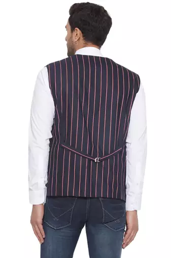cotton poly striped waist coat for men (blue)