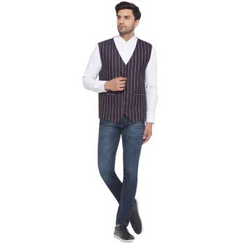 cotton poly striped waist coat for men (blue) 5