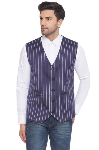 Veera paridhaan cotton poly striped waist coat for men (blue)
