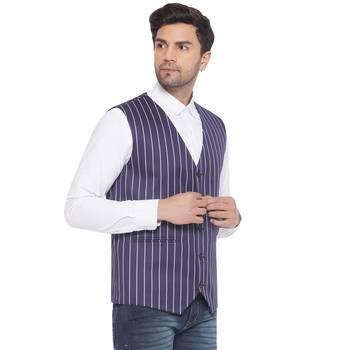 cotton poly striped waist coat for men (blue) 2