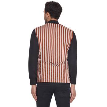 cotton poly striped waist coat for men (brown) 4
