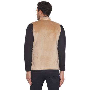 velvet solid nehru jacket for men (beige) 4