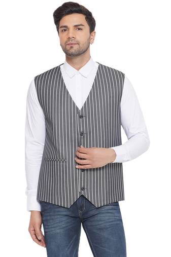 Veera paridhaan cotton poly striped waist coat for men (grey)