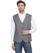cotton poly striped waist coat for men (grey)
