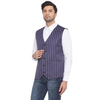 cotton poly striped waist coat for men (blue) 3
