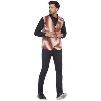 cotton poly striped waist coat for men (brown) 5