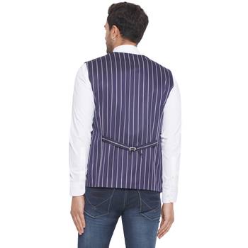 cotton poly striped waist coat for men (blue) 4