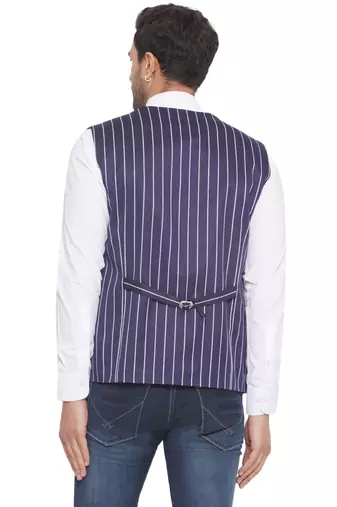 cotton poly striped waist coat for men (blue)
