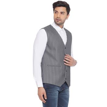 cotton poly striped waist coat for men (grey) 2