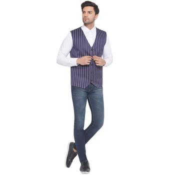 cotton poly striped waist coat for men (blue) 5