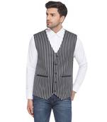 cotton poly striped waist coat for men (black)
