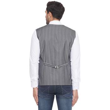 cotton poly striped waist coat for men (grey) 4