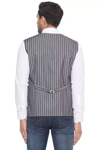 cotton poly striped waist coat for men (grey)