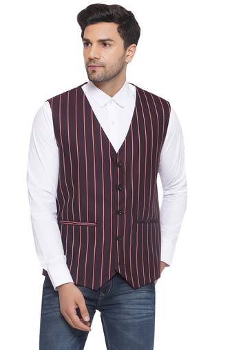 Veera paridhaan cotton poly striped waist coat for men (maroon)