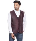 cotton poly striped waist coat for men (maroon)