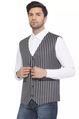 cotton poly striped waist coat for men (black)