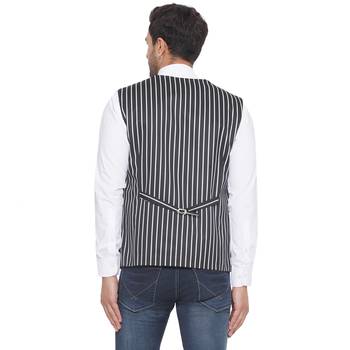 cotton poly striped waist coat for men (black) 4