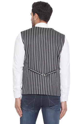 cotton poly striped waist coat for men (black)