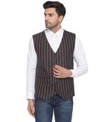 cotton poly striped waist coat for men (black)