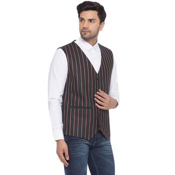 cotton poly striped waist coat for men (black) 2