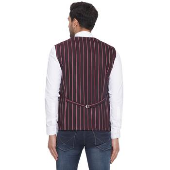 cotton poly striped waist coat for men (maroon) 4