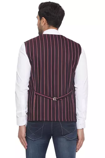 cotton poly striped waist coat for men (maroon)