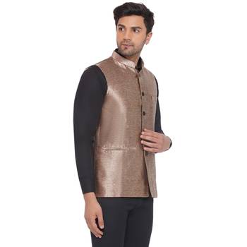 Veera paridhaan silk solid nehru jacket for men (golden) 2
