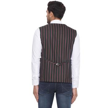 cotton poly striped waist coat for men (black) 4