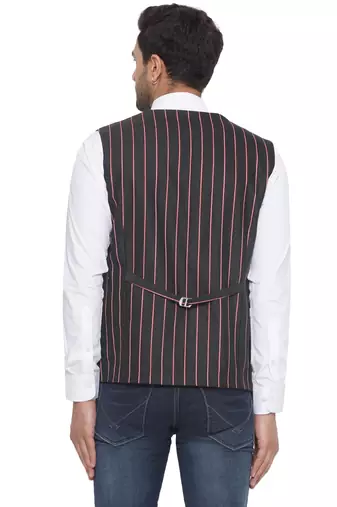 cotton poly striped waist coat for men (black)